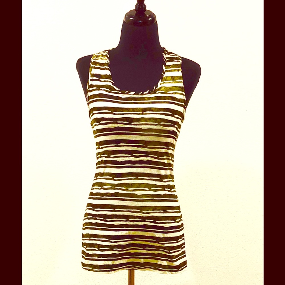 Love Culture Green & Beige Camo Striped Tank Top